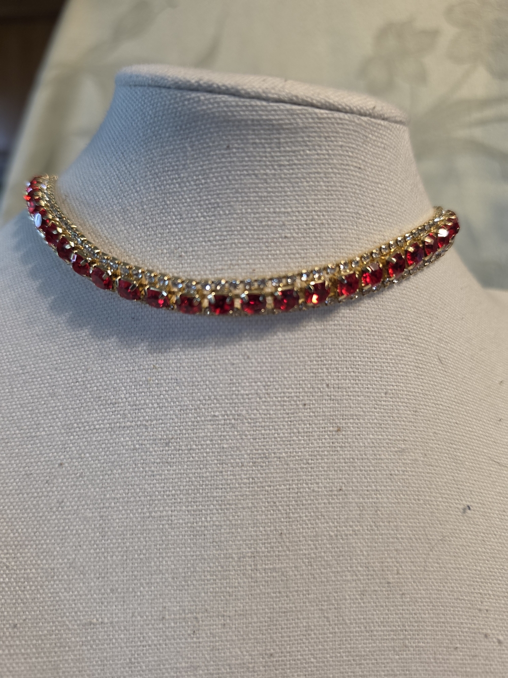 Gold-Plated Red Crystal Choker Necklace
